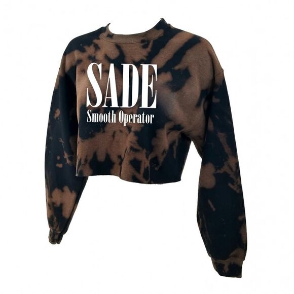 SADE Smooth Operator Soul R&B Rock Rap Acid Washed Crop Top Crewneck Sweatshirt - Picture 3 of 5